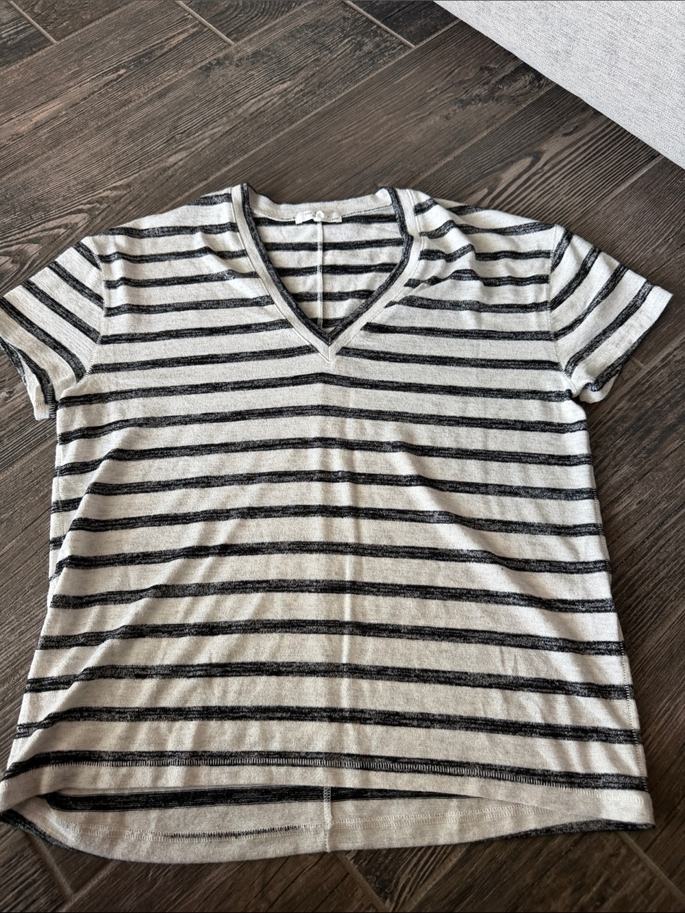 rag & bone White and Black Striped V-Neck Short Sleeve Tee